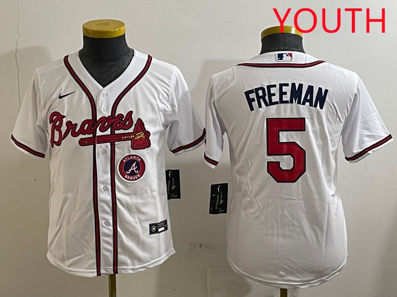Youth Atlanta Braves 5 Freeman White Game 2025 Nike MLB Jersey style 2